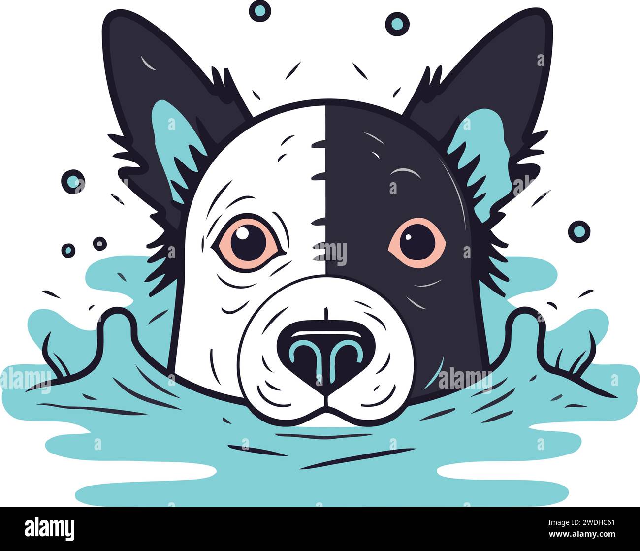 Cute dog swimming in water. Vector illustration in cartoon style Stock