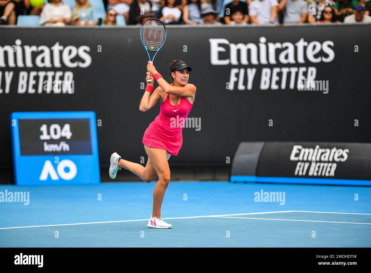 Melbourne, Australia. 20th Jan, 2024. Oceane Dodin of France plays against Clara Burel of France(not in picture) during Round 3 match of the Australian Open Tennis Tournament at Melbourne Park. Oceane Dodin wins Clara Burel in 2 sets with a score 6-2, 6-4. (Photo by Alexander Bogatyrev/SOPA Images/Sipa USA) Credit: Sipa USA/Alamy Live News Stock Photo