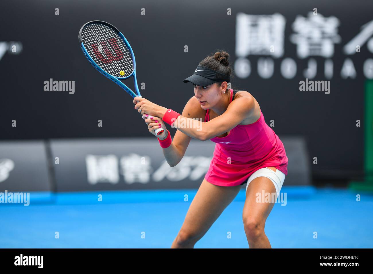 Melbourne, Australia. 20th Jan, 2024. Oceane Dodin of France plays against Clara Burel of France(not in picture) during Round 3 match of the Australian Open Tennis Tournament at Melbourne Park. Oceane Dodin wins Clara Burel in 2 sets with a score 6-2, 6-4. (Photo by Alexander Bogatyrev/SOPA Images/Sipa USA) Credit: Sipa USA/Alamy Live News Stock Photo