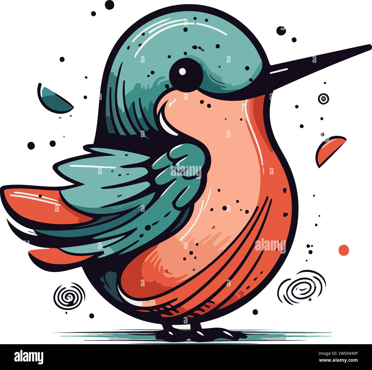 Colorful vector illustration of a red crowned kingfisher Stock Vector