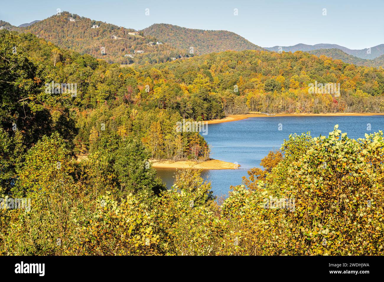 Scenic autumn view of the North Georgia Mountains surrounding Lake Chatuge in Hiawassee, Georgia. (USA) Stock Photo