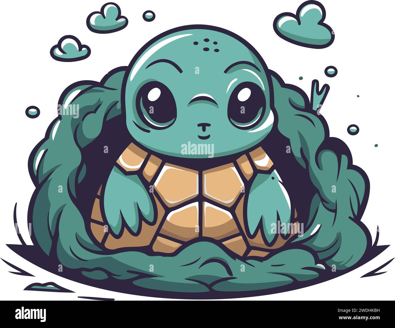Cartoon turtle in the hole. Vector illustration on white background. Stock Vector
