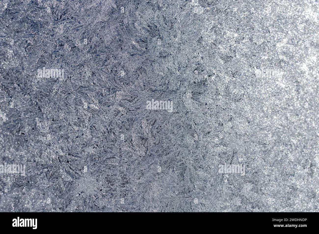 Full frame macro abstract texture background of an ice frosted glass window pane in a color shade of pearl white, with copy space Stock Photo