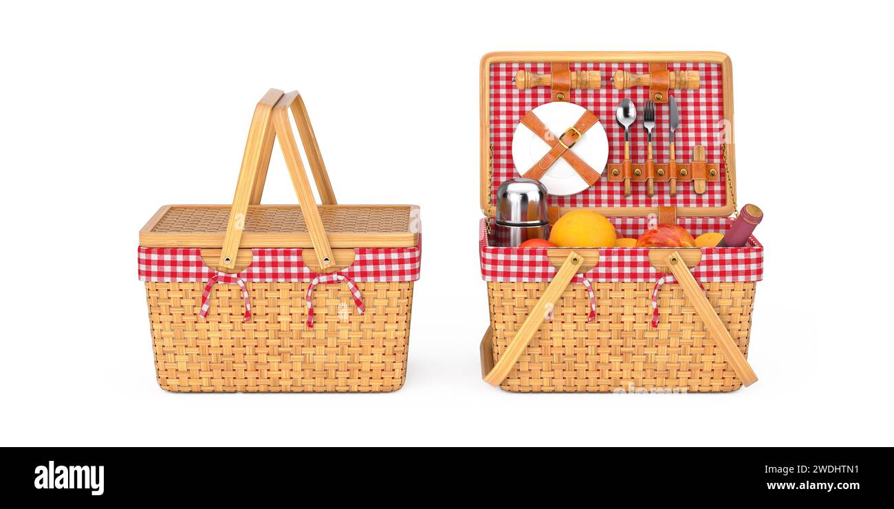 Wicker Picnic Wooden Basket with Tableware, Food and Drink Picnic Set