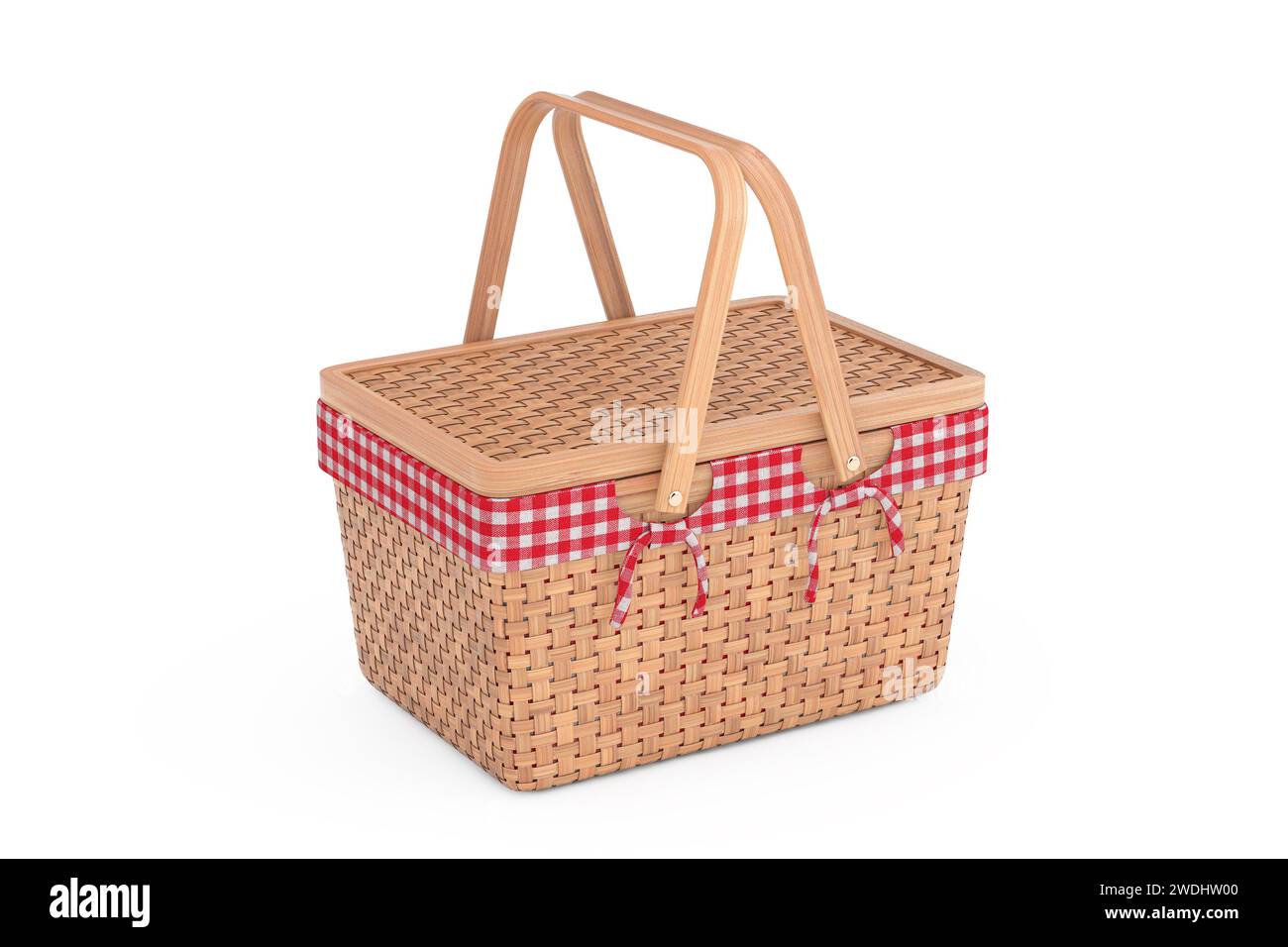 Wicker Picnic Wooden Basket Isolated on a white background. 3d ...