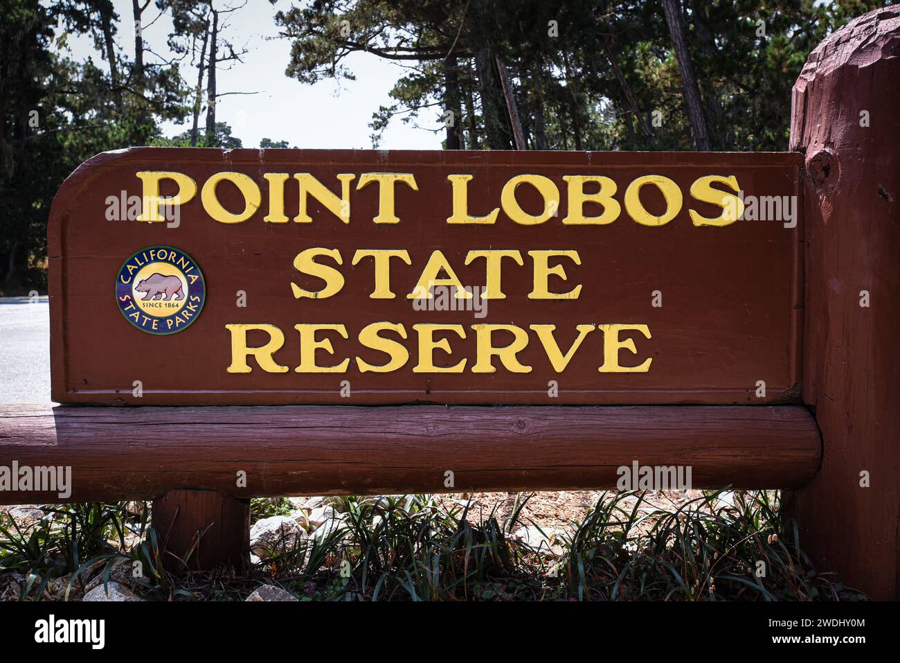 Point Lobos State Reserve Sign - California, USA Stock Photo