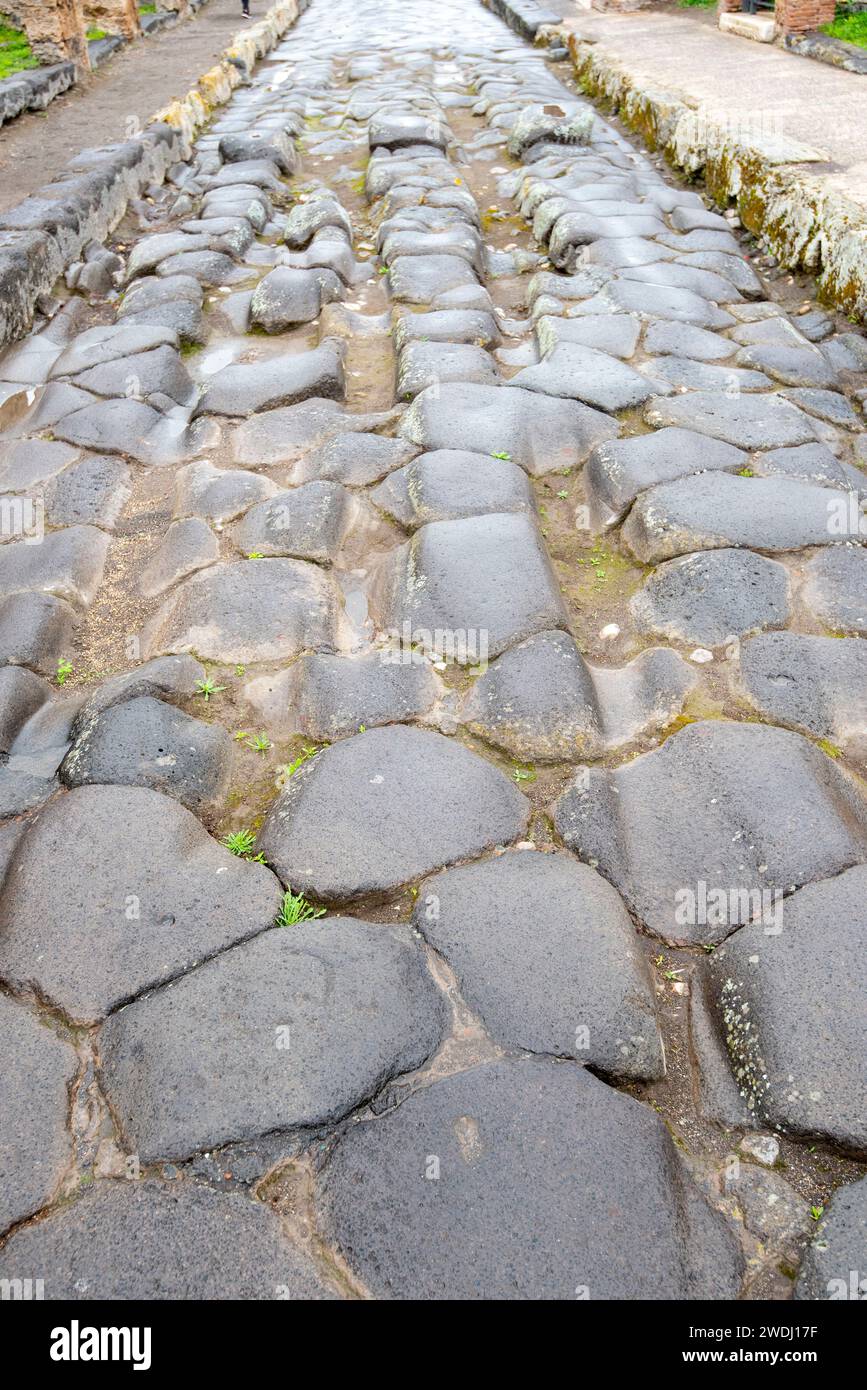 Ancient Street with Ruts - Pompeii - Italy Stock Photo
