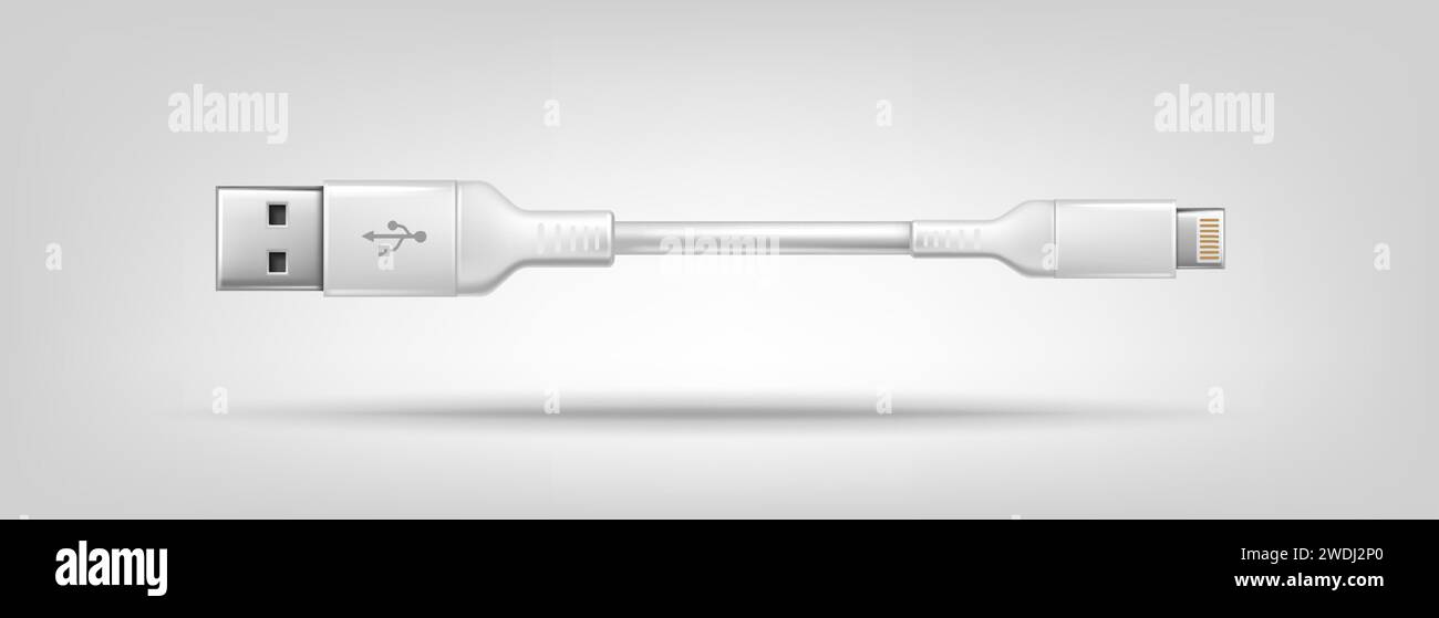 realistic vector icon. White usb cabel charger. Stock Vector