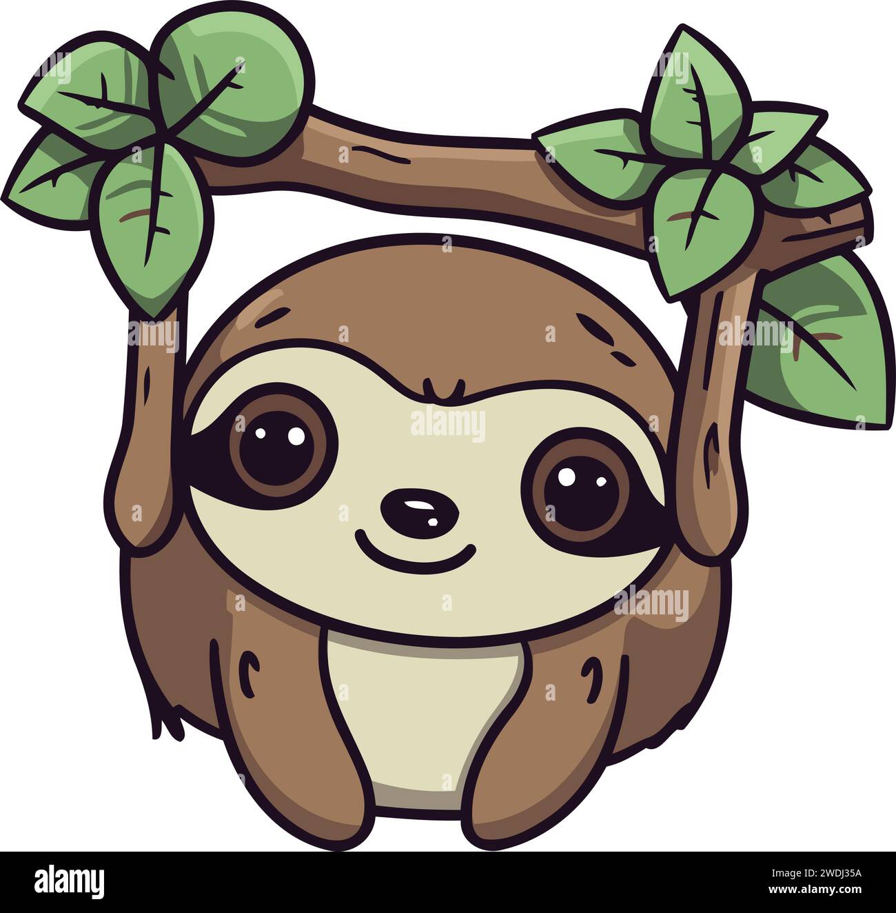 Cute cartoon sloth hanging on a branch. Vector illustration Stock