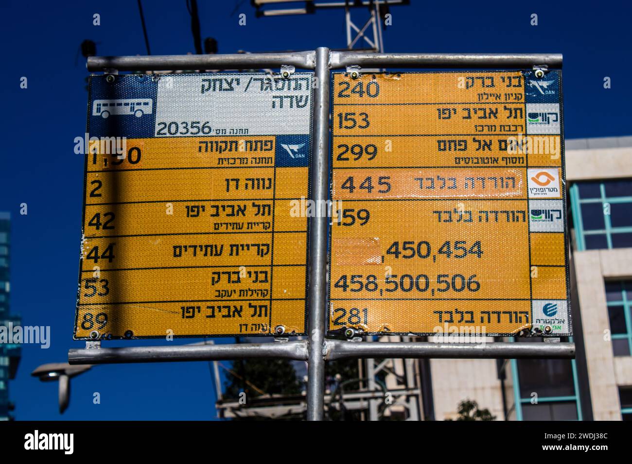 Tel Aviv, Israel - January 20, 2024 Bus sign in the streets of the city ...
