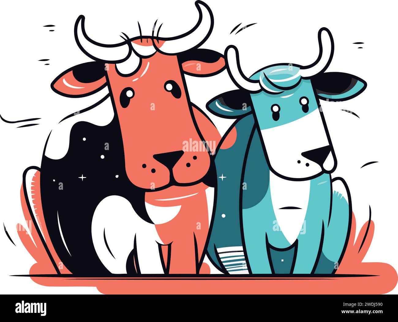 Vector illustration of two cows. Cute farm animals. Farm animals Stock