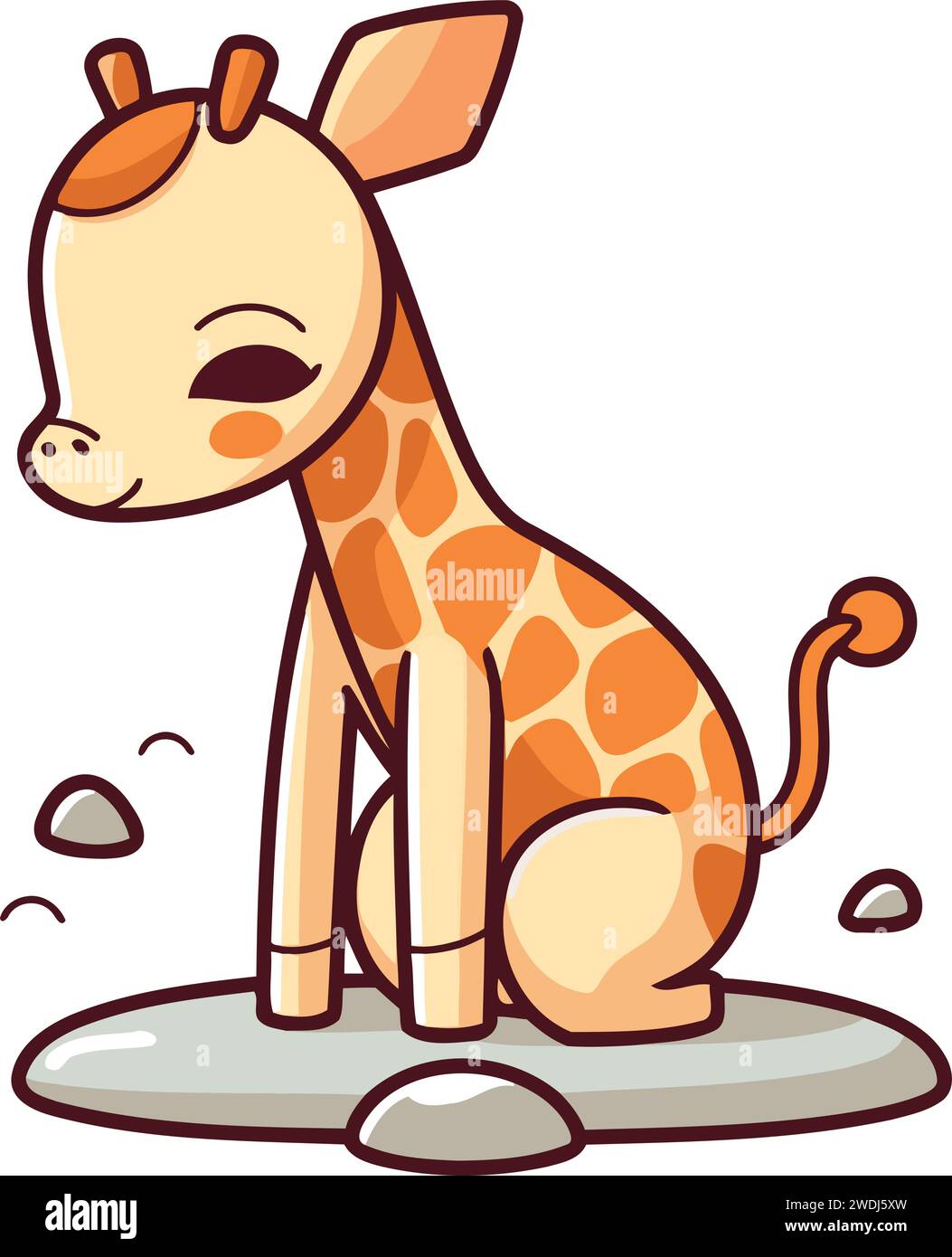 Cartoon giraffe sitting on the rock. Cute vector illustration Stock ...