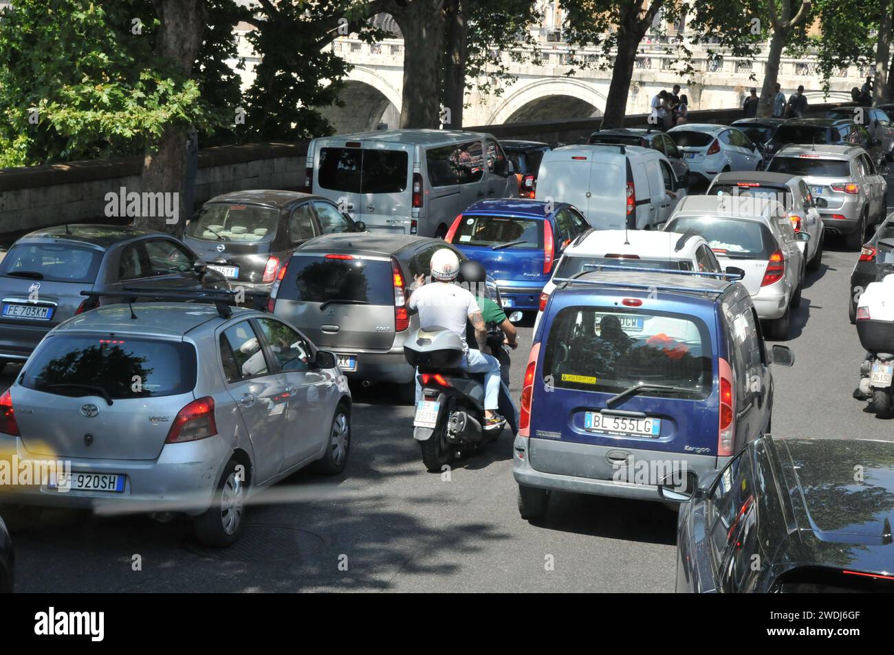 Rome / Italy   17.July 2019/ Traffic choas most the scooter driver drive ziz zaz and park where they wish in Rome and Italy (Photo..Francis Dean / Deanpictures. Stock Photo