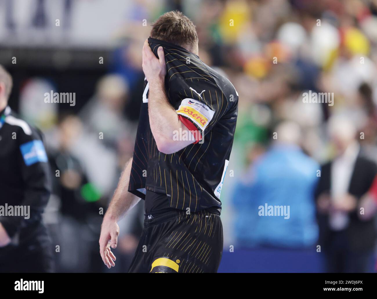 Johannes Golla of Germany looks dejected during the Men's EHF Euro 2024 ...