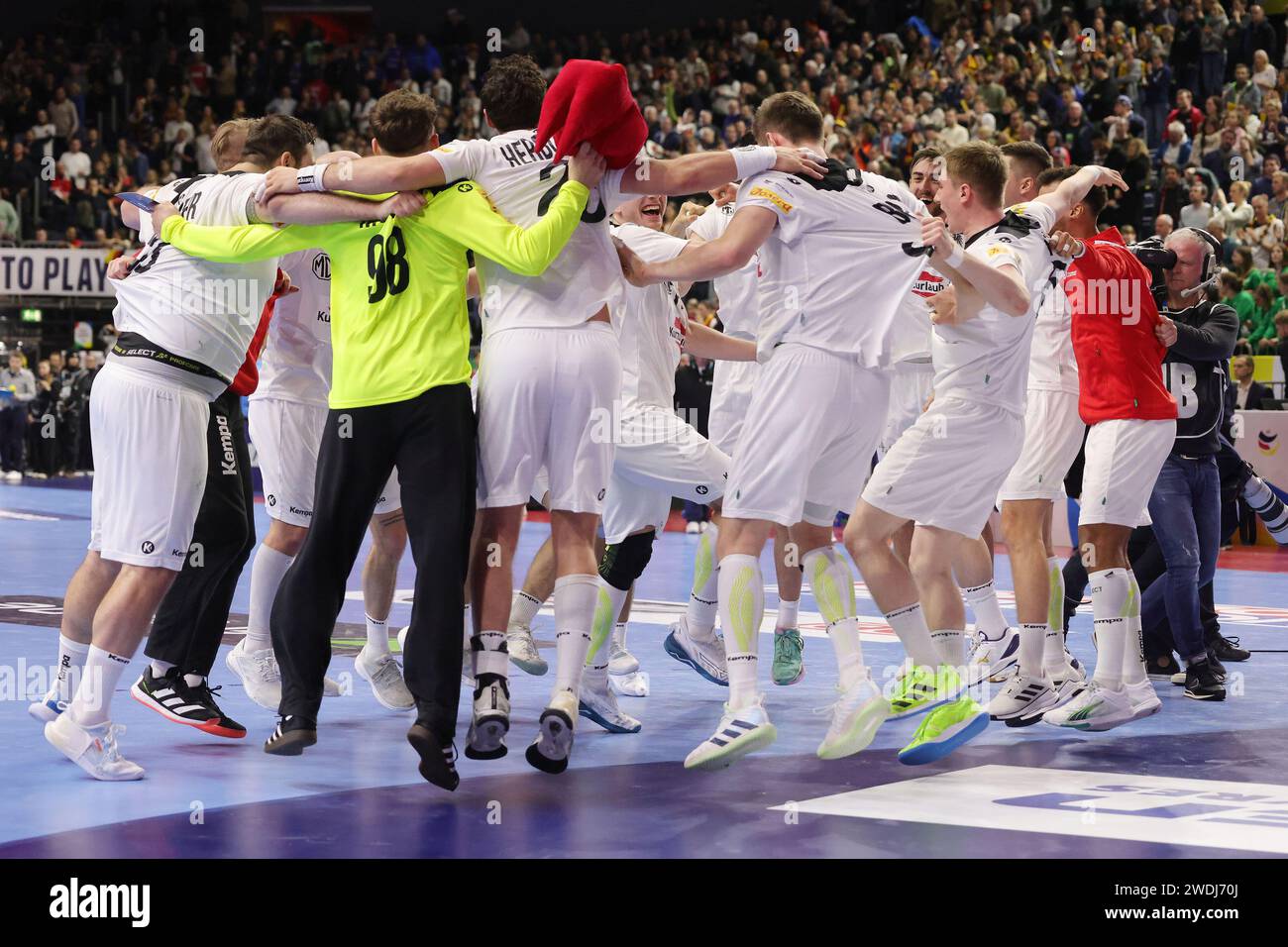 Austria players celebrate during the Men's EHF Euro 2024, Main Round ...