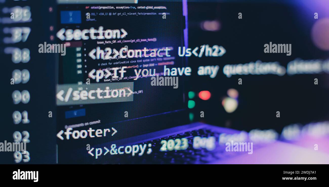 SEO optimization. Modern tech. PHP syntax highlighted. Writing programming functions on laptop. Big data and Internet of things trend. Stock Photo