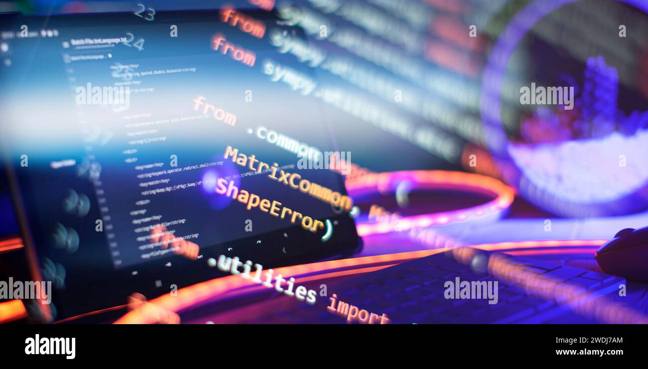 Running Computer data programming. Coding script text on screen ...