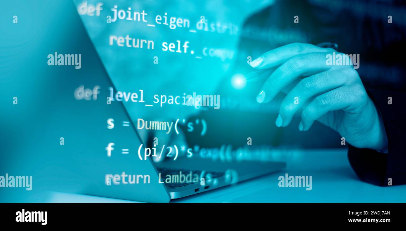 Server logs analysis. Closeup developing programming and coding technologies. Stock Photo