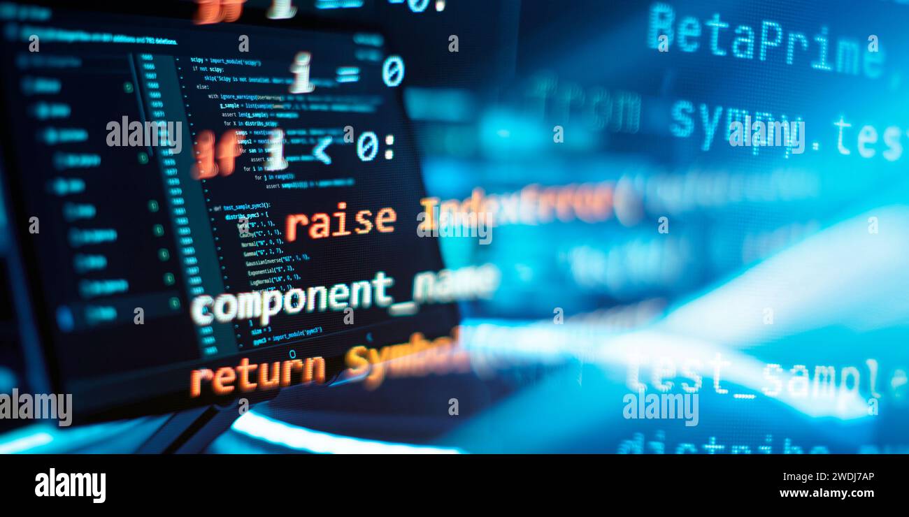 Server logs analysis. Closeup developing programming and coding technologies. Stock Photo