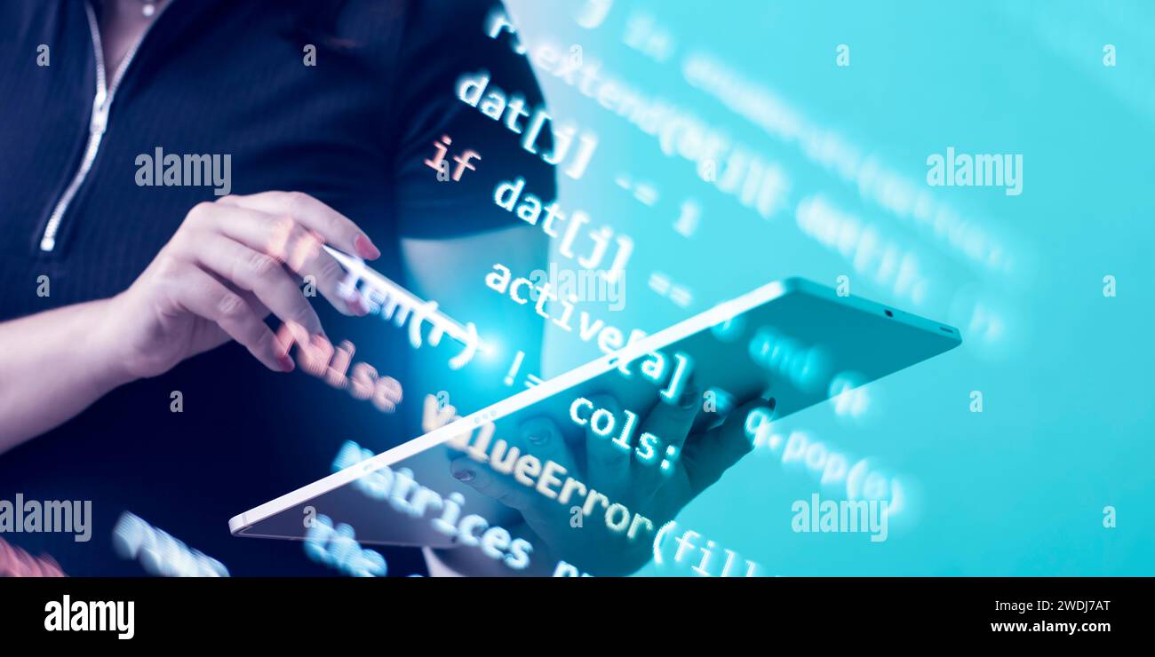 Running Computer data programming. Coding script text on screen ...