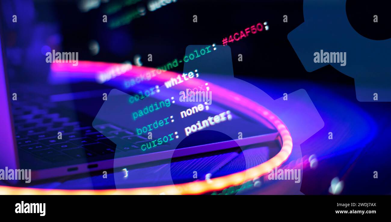 Server logs analysis. Closeup developing programming and coding technologies. Stock Photo