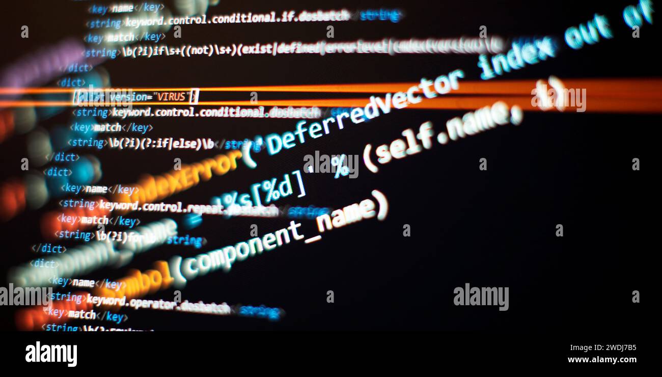 Running Computer data programming. Coding script text on screen ...