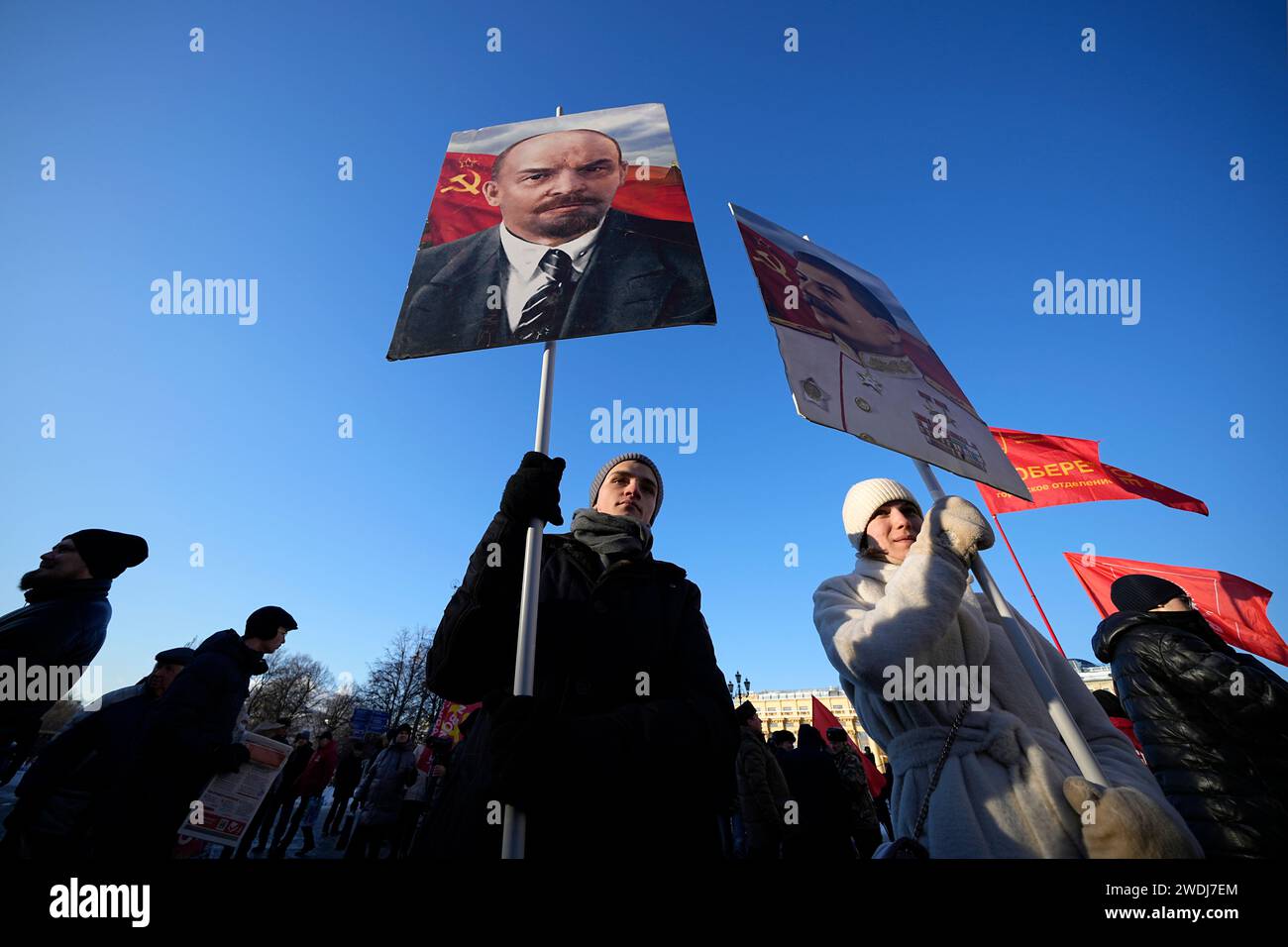 Russian Communist supporters carry portrait of Vladimir Lenin and ...