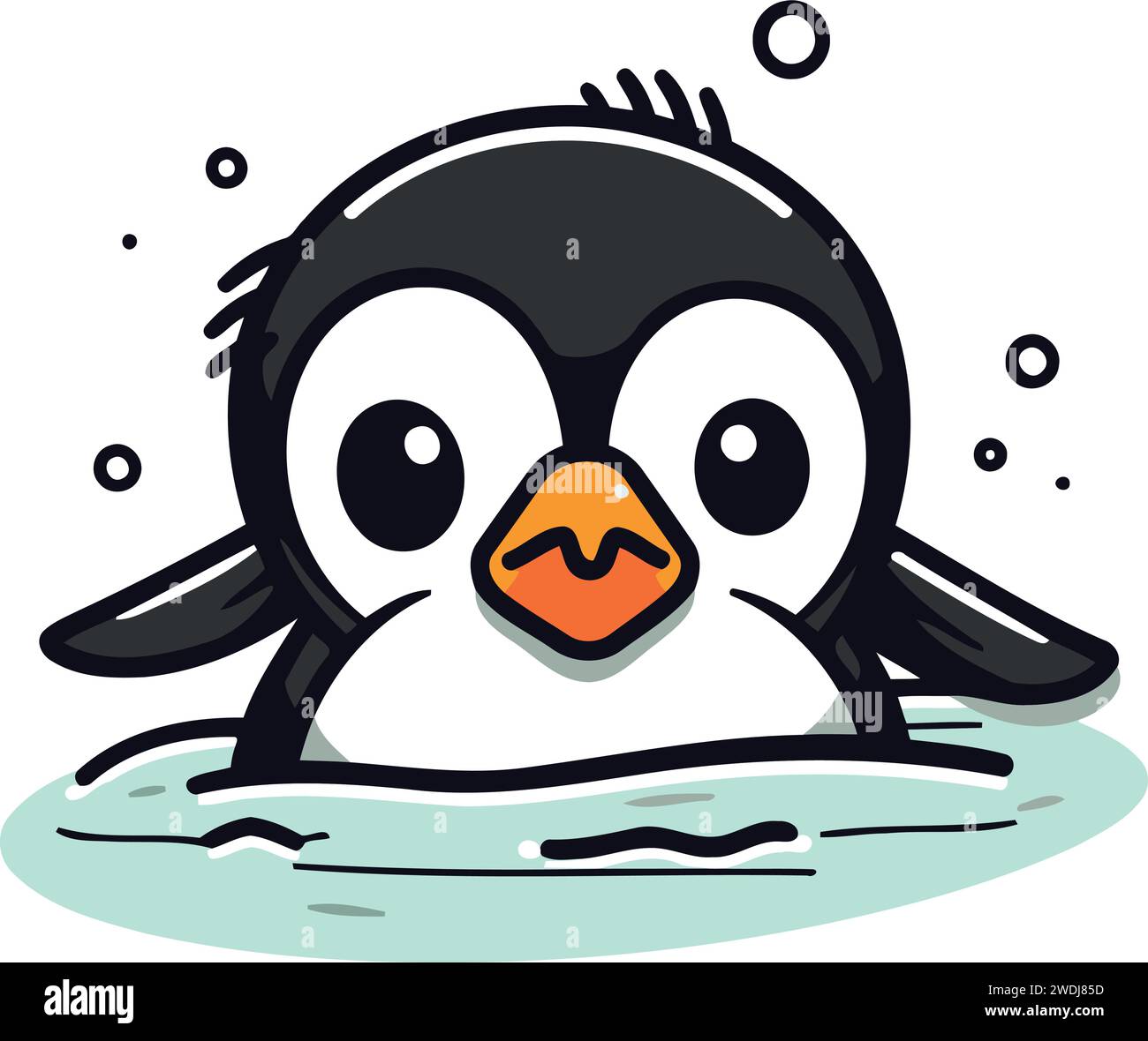 Cute penguin swimming in the water. Cartoon vector illustration Stock