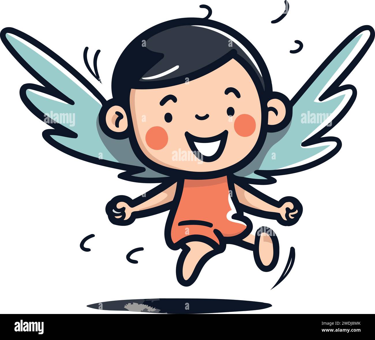 Cute little boy flying with angel wings. Vector cartoon illustration. Stock Vector