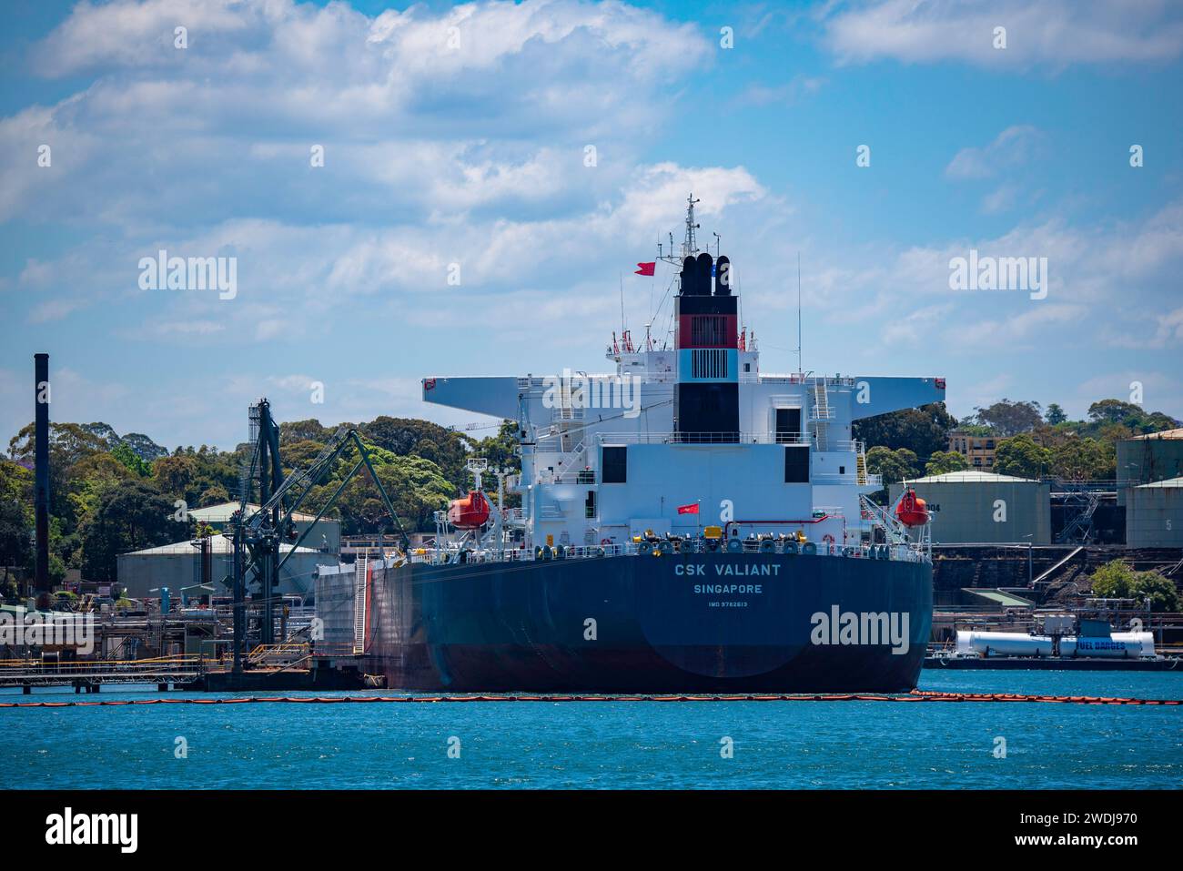 The 63,000 tonne crude oil tanker, CSK Valiant moored at Berry's Bay in Sydney Harbour, Australia delivering oil from Singapore Stock Photo