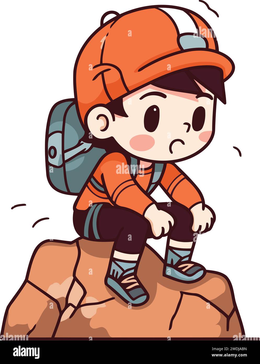 Cute little boy climbing on a rock. Vector illustration in cartoon style. Stock Vector