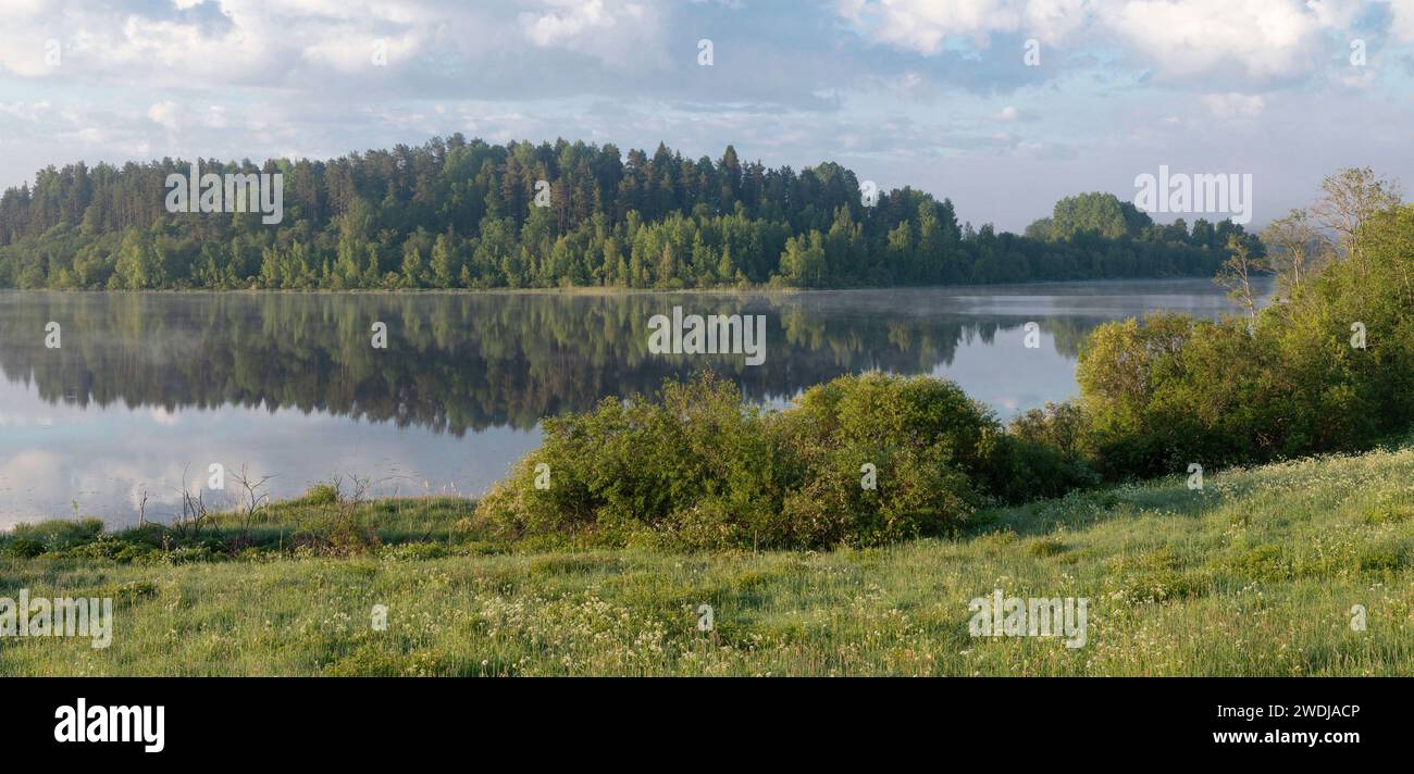 Early June morning on the shore of Lake Ladoga. Karelia, Russia Stock Photo