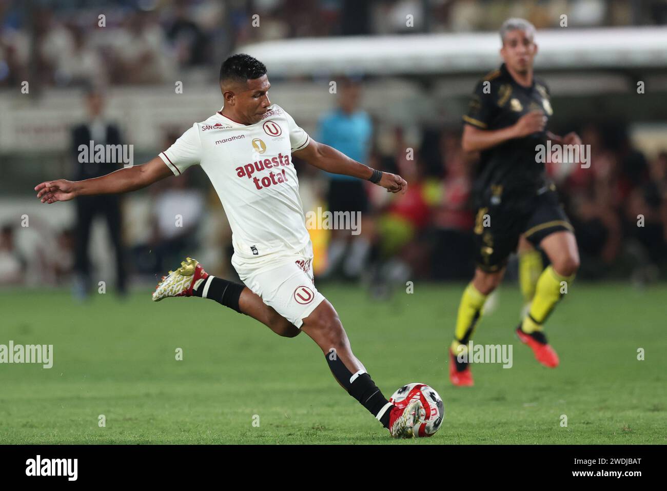 Lima, Peru. 20th Jan, 2024. Edison Flores of Universitario de Deportes during the friendly match between Universitario de Deportes and Coquimbo Unido played at Monumental Stadium on January 20, 2024 in Lima, Peru. (Photo by Miguel Marrufo/PRESSINPHOTO) Credit: PRESSINPHOTO SPORTS AGENCY/Alamy Live News Stock Photo