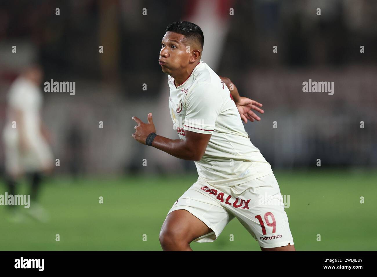 Lima, Peru. 20th Jan, 2024. Edison Flores of Universitario de Deportes during the friendly match between Universitario de Deportes and Coquimbo Unido played at Monumental Stadium on January 20, 2024 in Lima, Peru. (Photo by Miguel Marrufo/PRESSINPHOTO) Credit: PRESSINPHOTO SPORTS AGENCY/Alamy Live News Stock Photo
