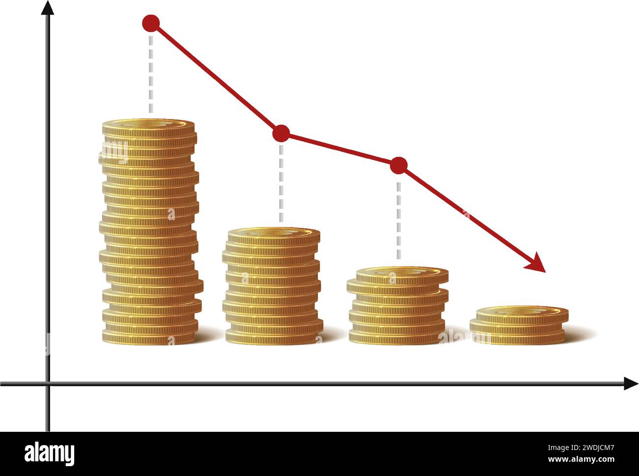 realistic icon. Gold coins chart going down Stock Vector Image & Art