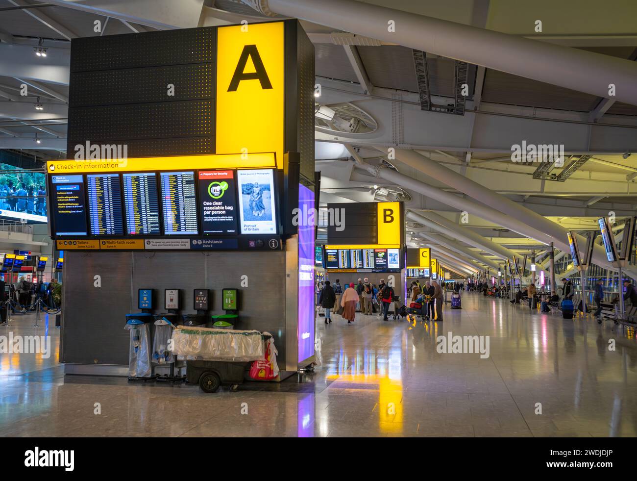 Information boards and zone markers in the check in area in the