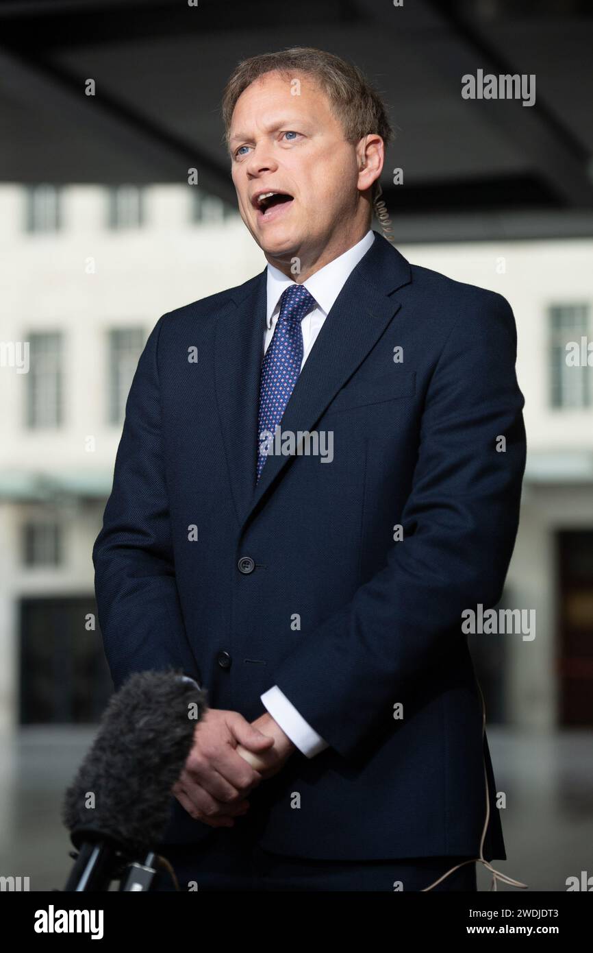 London, UK. 21 Jan 2024. Grant Shapps - Secretary of State for Defence is interviewed at BBC Broadcasting House where he was a guest on 'Sunday with Laura Kuenssberg'. Credit: Justin Ng/Alamy Live News Stock Photo