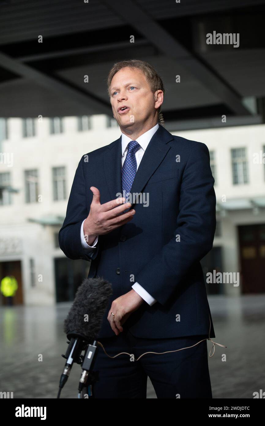 London, UK. 21 Jan 2024. Grant Shapps - Secretary of State for Defence is interviewed at BBC Broadcasting House where he was a guest on 'Sunday with Laura Kuenssberg'. Credit: Justin Ng/Alamy Live News Stock Photo