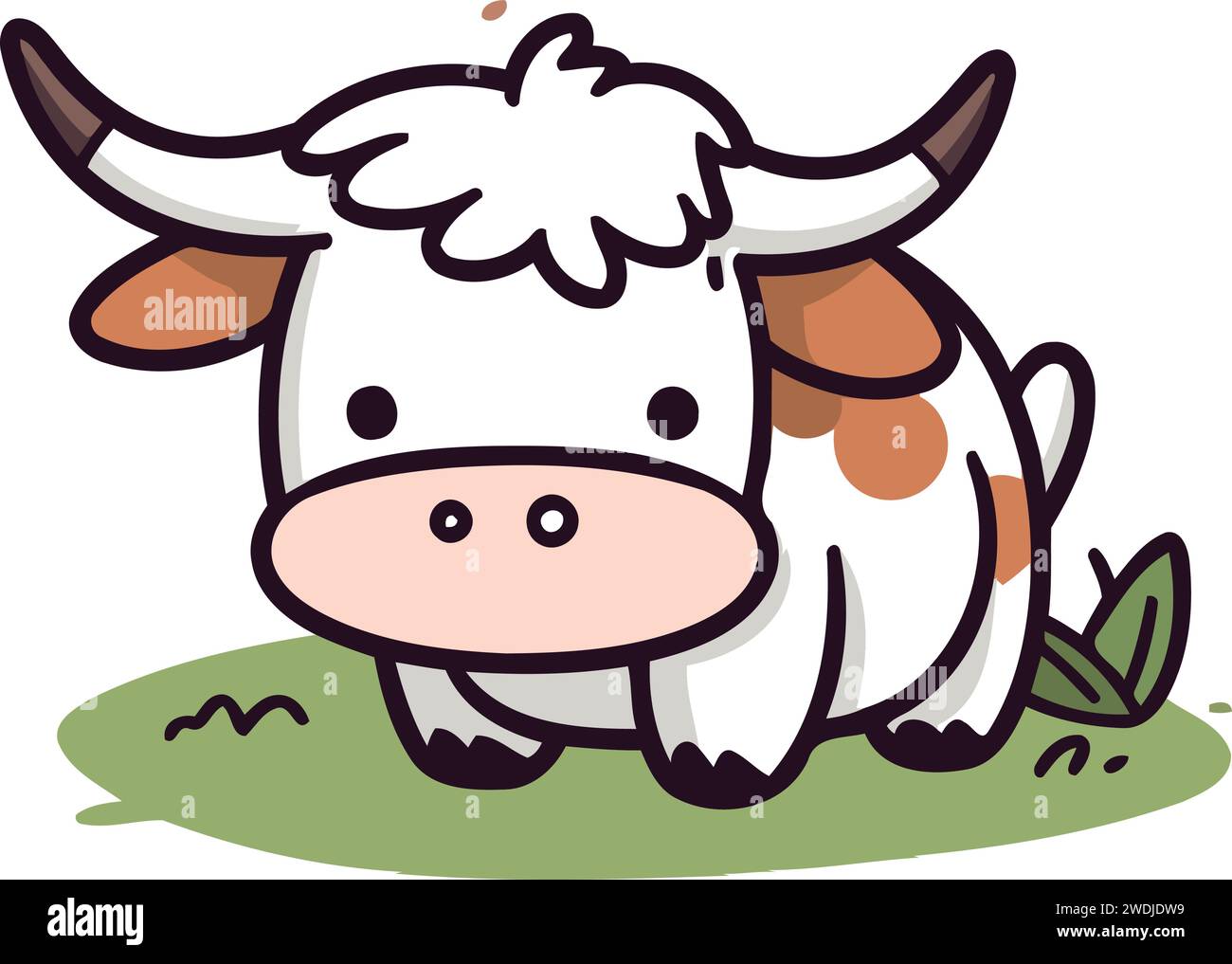 Cute cartoon cow on a green meadow. Vector illustration. Stock Vector