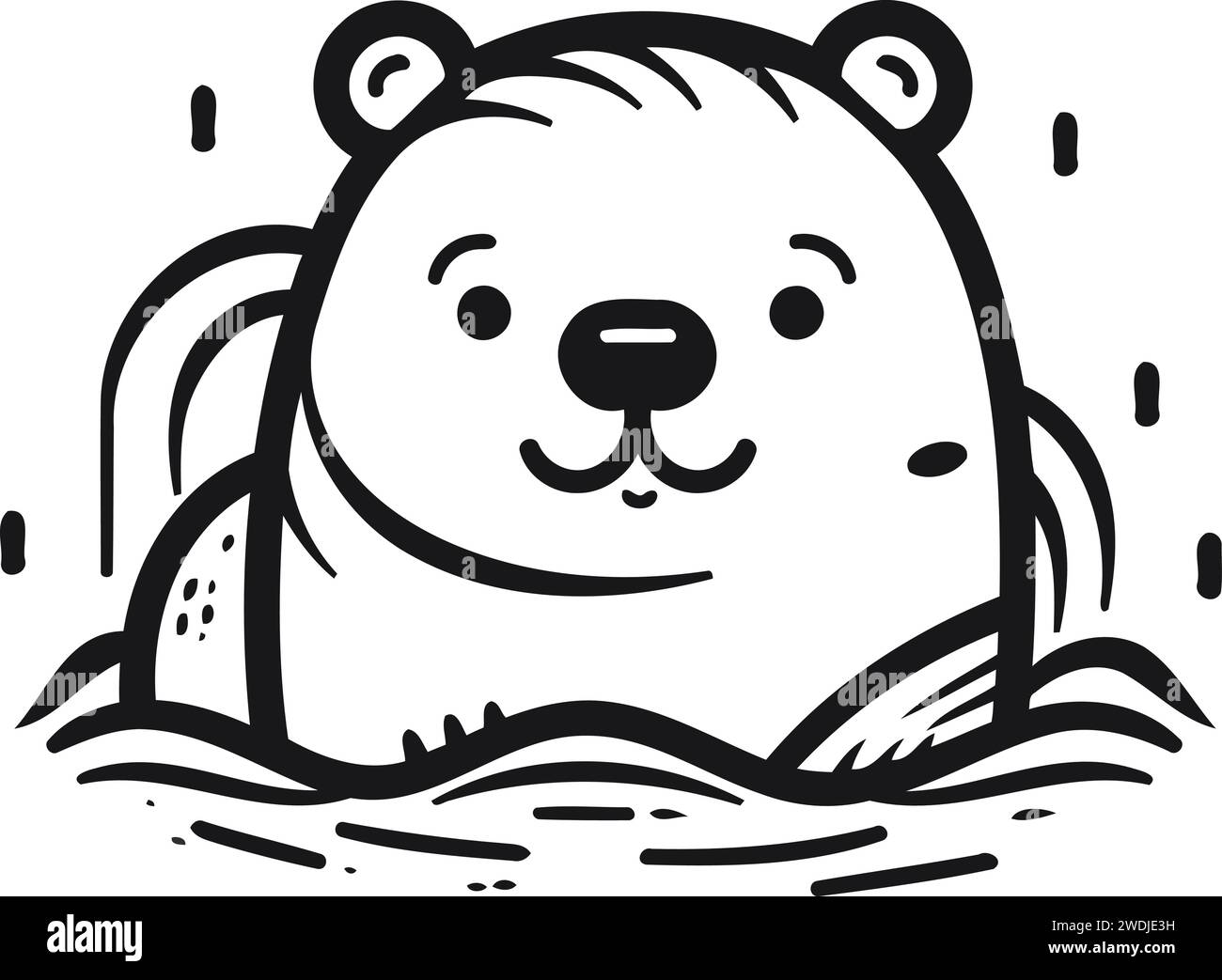 Cute cartoon beaver swimming in the sea. Vector illustration Stock
