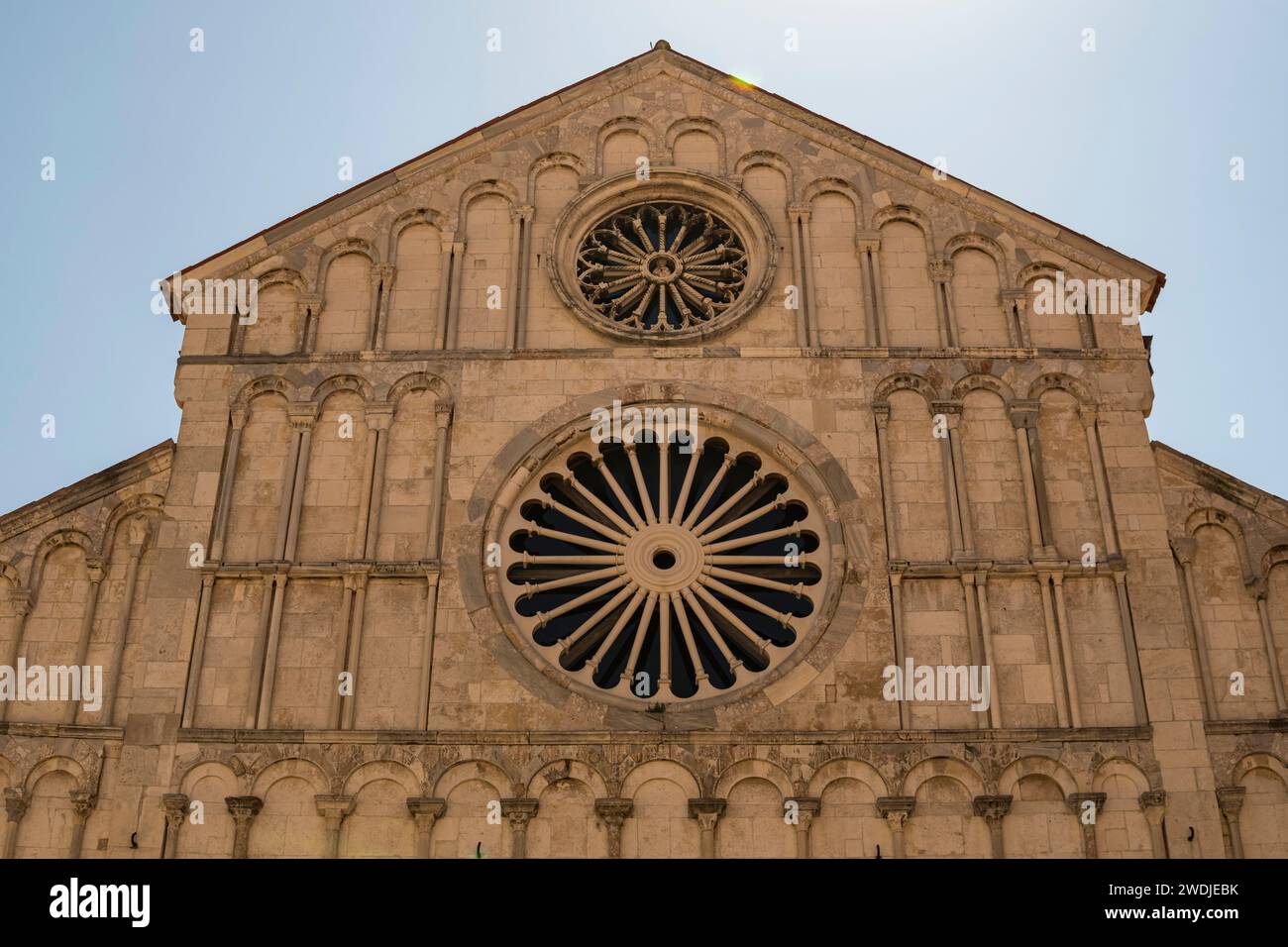 Front wall over the entrance to Cathedral of St. Anastasia in Zadar in Croatia Stock Photo