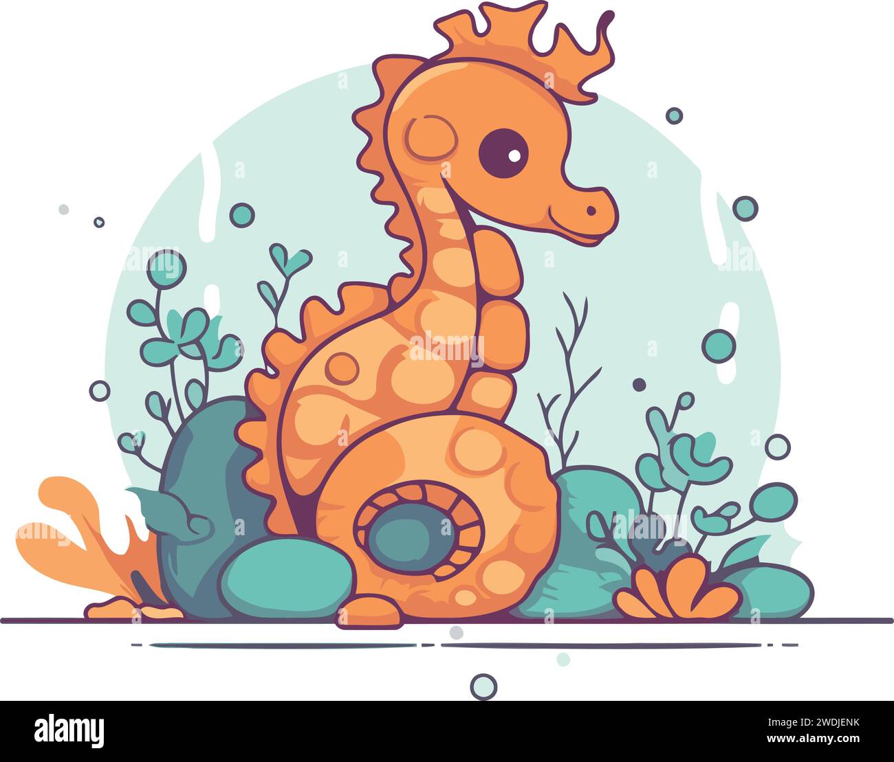 Cute cartoon seahorse. Vector illustration in flat style Stock Vector ...