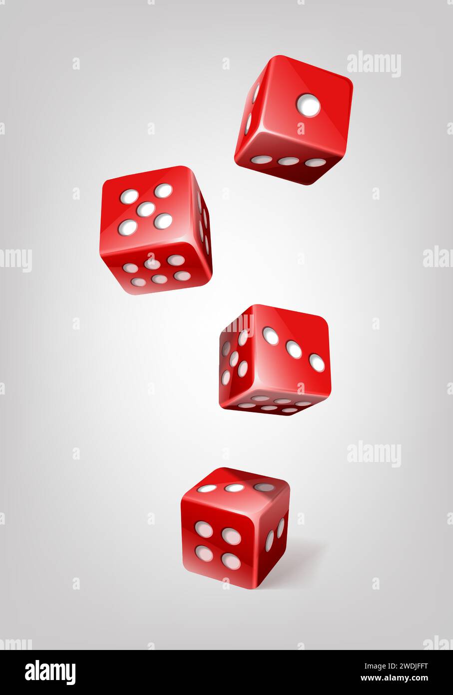 realistic vector icon illustration. Red poker dice cubes falling. Stock Vector