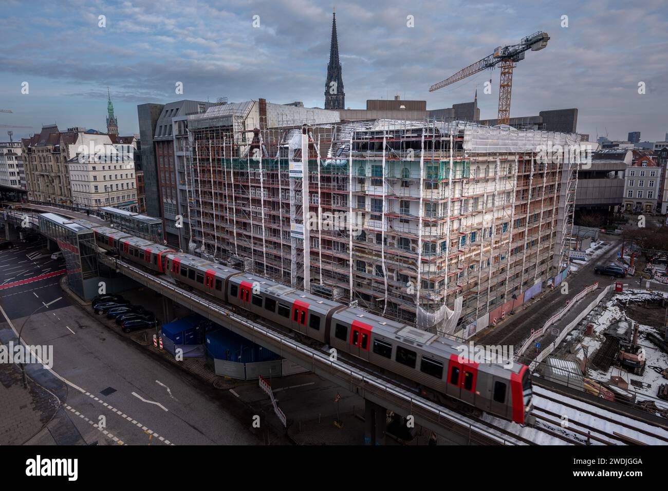 Hamburg, Germany, January 20, 2024 - Signa's Flüggerhöfe construction site. Insolvency of Signa Holding at the end of 2023. Stock Photo