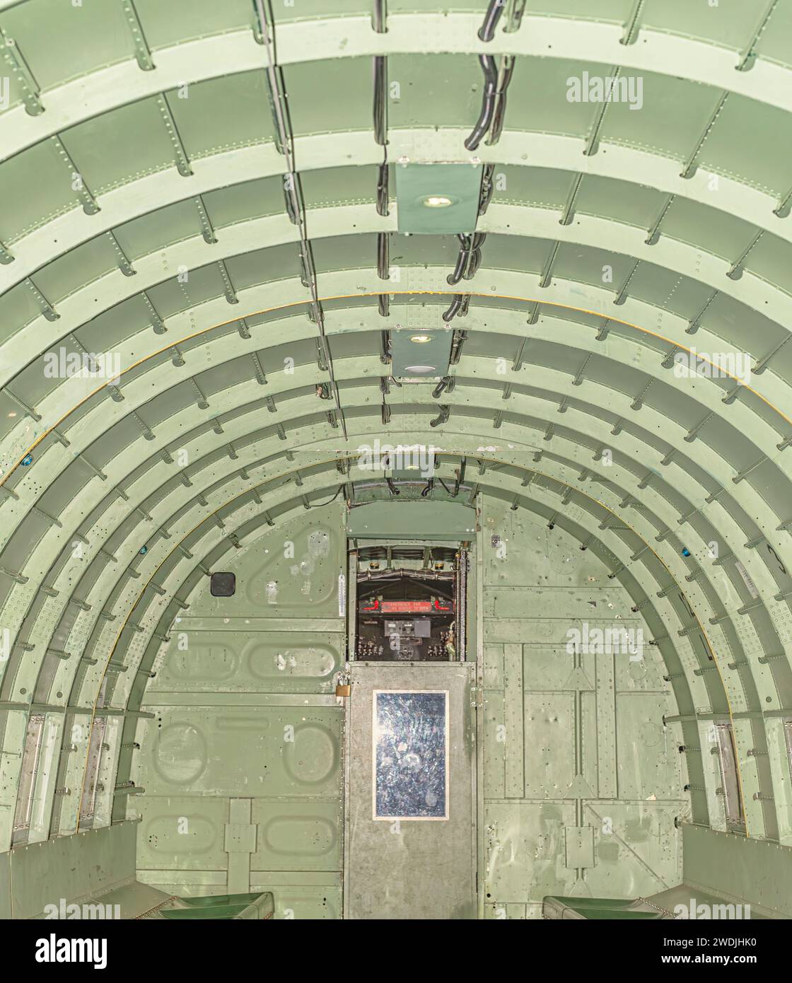 The interior of a Dakota C47 transport aircraft at an air museum. The ...