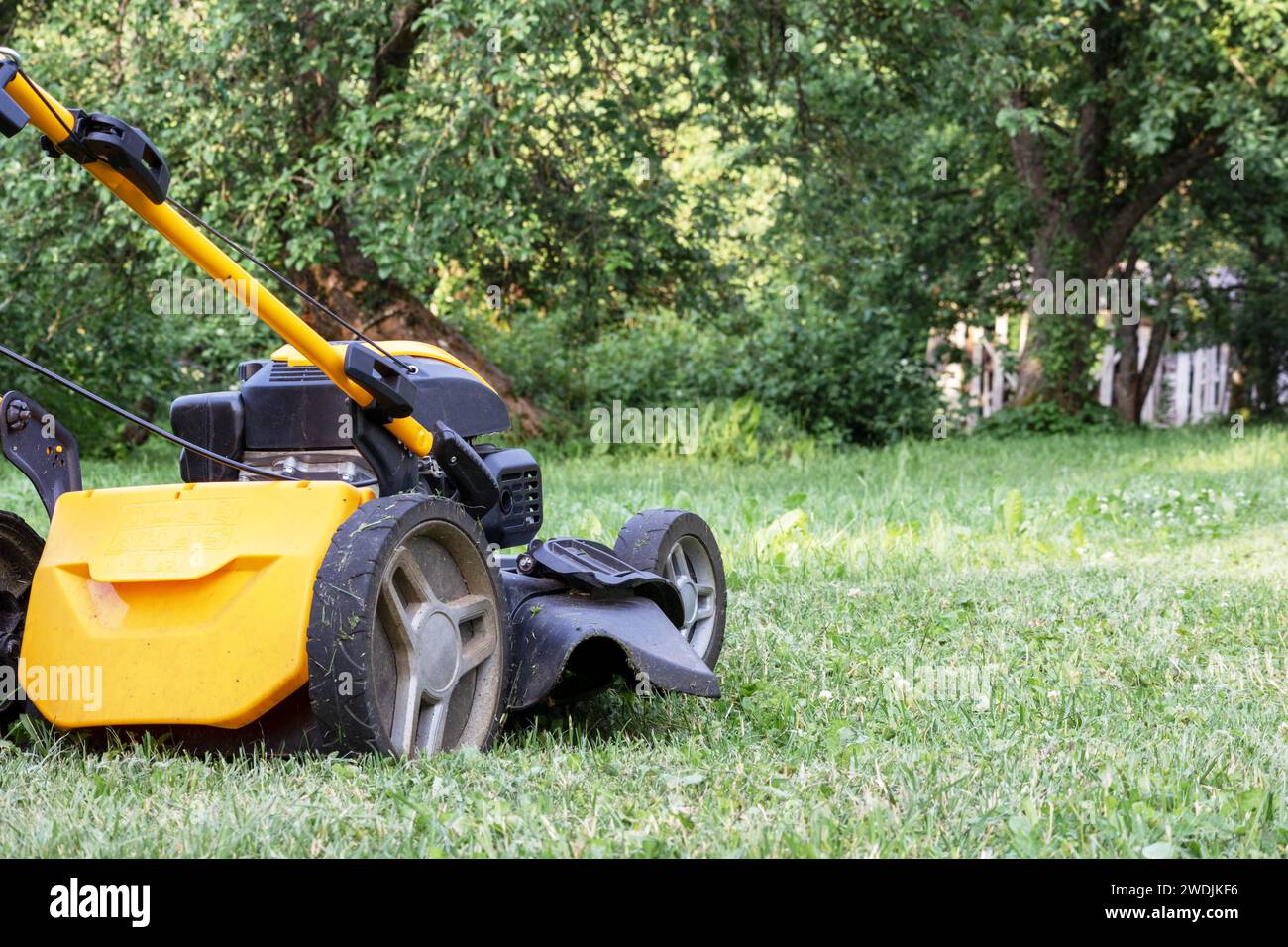 Lawnmower on cut grass Stock Photo Alamy