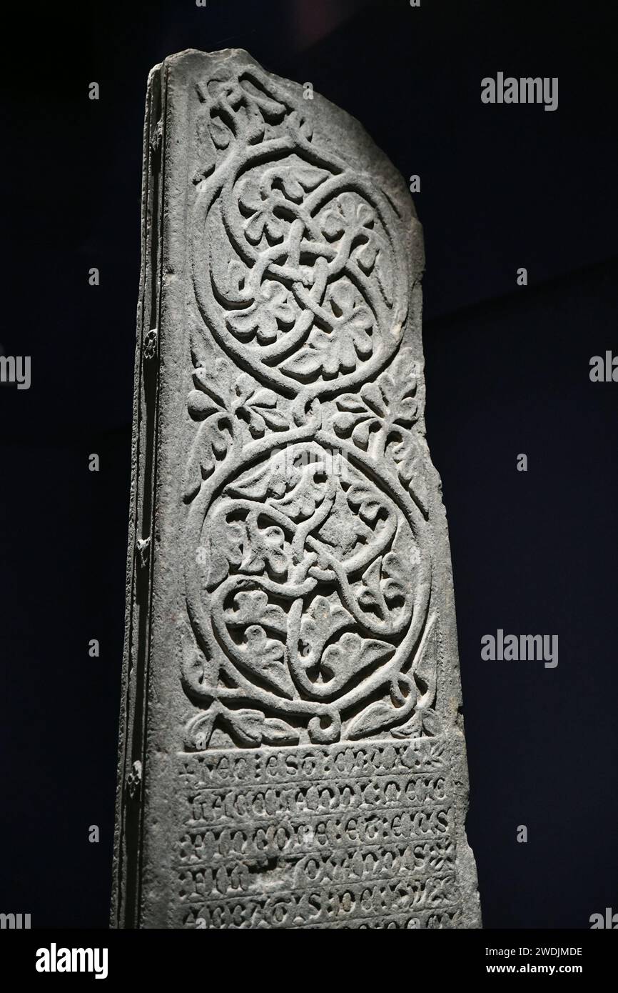 Detail of Abbot MacKinnon's cross, Iona Abbey, Isle of Iona, Scotland Stock Photo