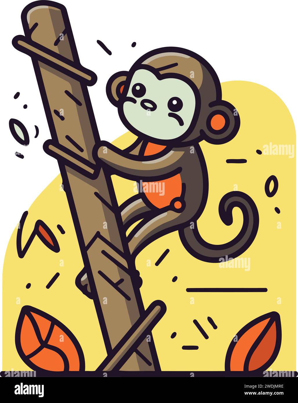 Cute monkey climbing a tree. Vector illustration in cartoon style Stock