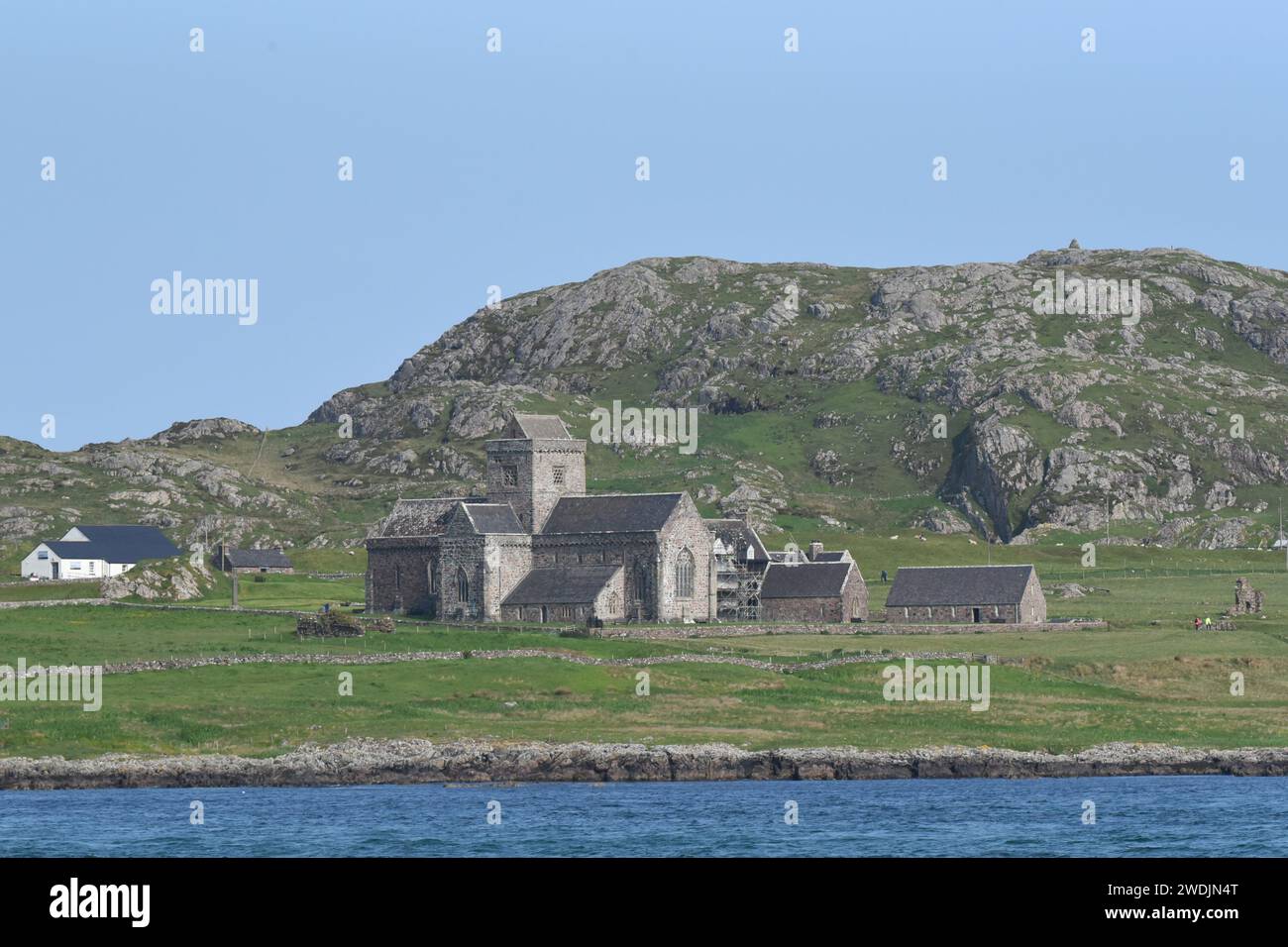 View of Iona Abbey from the south-east, Iona, Scotland Stock Photo
