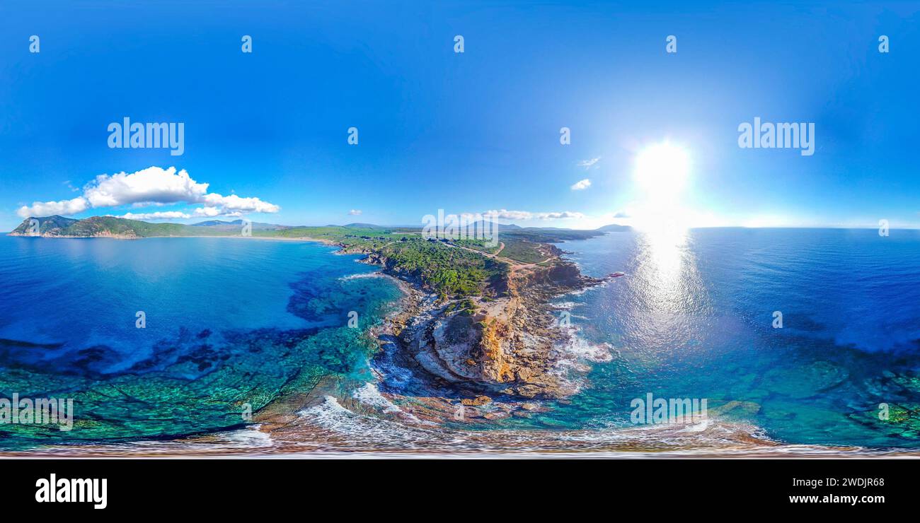 Aerial view of a blue sky over Porto Ferro coastline. Sardinia, Italy Stock Photo